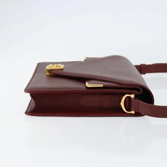 Authentic CARTIER Must Line Shoulder Bag Leather Bordeaux Gold